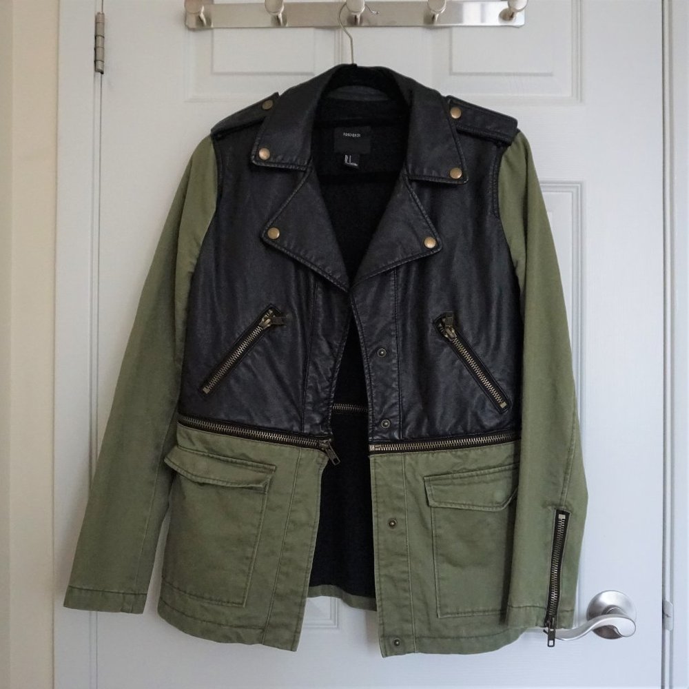 FOREVER 21 Faux Leather Military Zip 2-in-1 Jacket